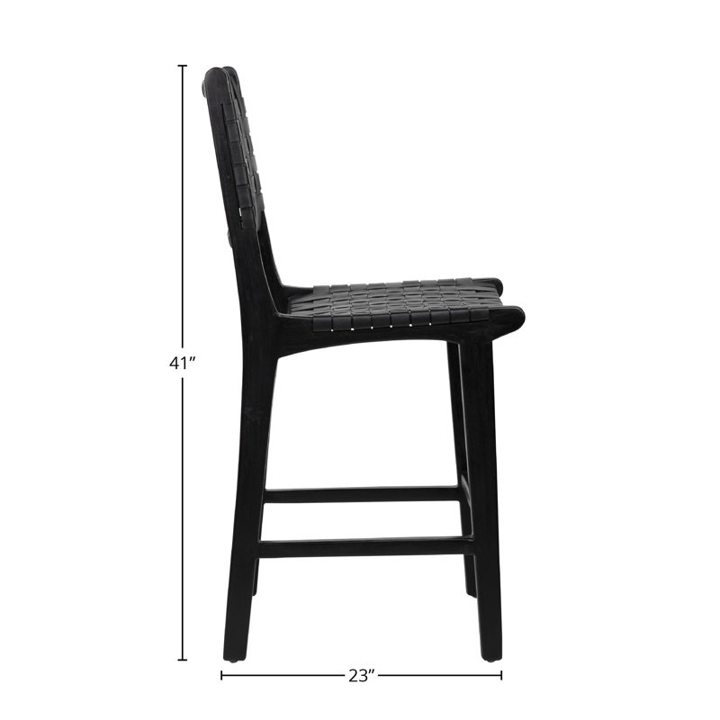 Tabouret de comptoir 23 po Valeria, Cuir noir / cadre noir antique