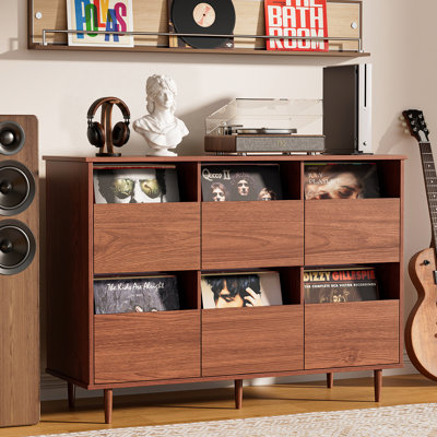 2-tier Large Record Player Stand With Vinyl Storage, Record Storage Cabinet, Mid Century Turntable Stand, Vinyl Record Storage With Shelves For Bedroom, Living Room, Office (walnut)