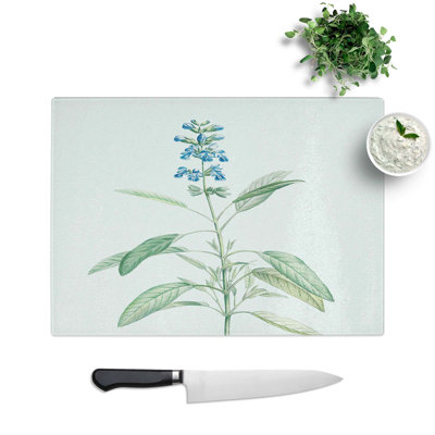 Tempered Glass Sage Flowers by Pierre-Joseph Redoute Chopping Board