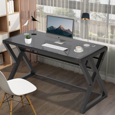 Onawa Glass Top Metal Base Computer Desk