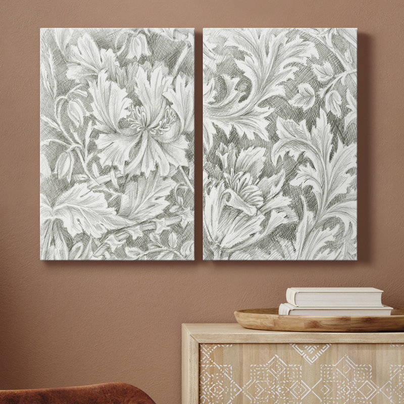 Croquis à motif floral I, toile tendue avec châssis de qualité supérieure - prête à être accrochée