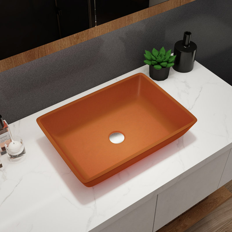 Lavabo de salle de bain vasque rectangulaire en verre orange 18 po x 13 po COUOKO