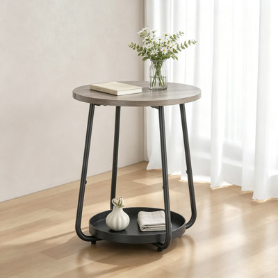 Table d'appoint ronde avec rangement, table de chevet à plusieurs niveaux avec plateau en métal, style industriel pour petits espaces, salon, chambre