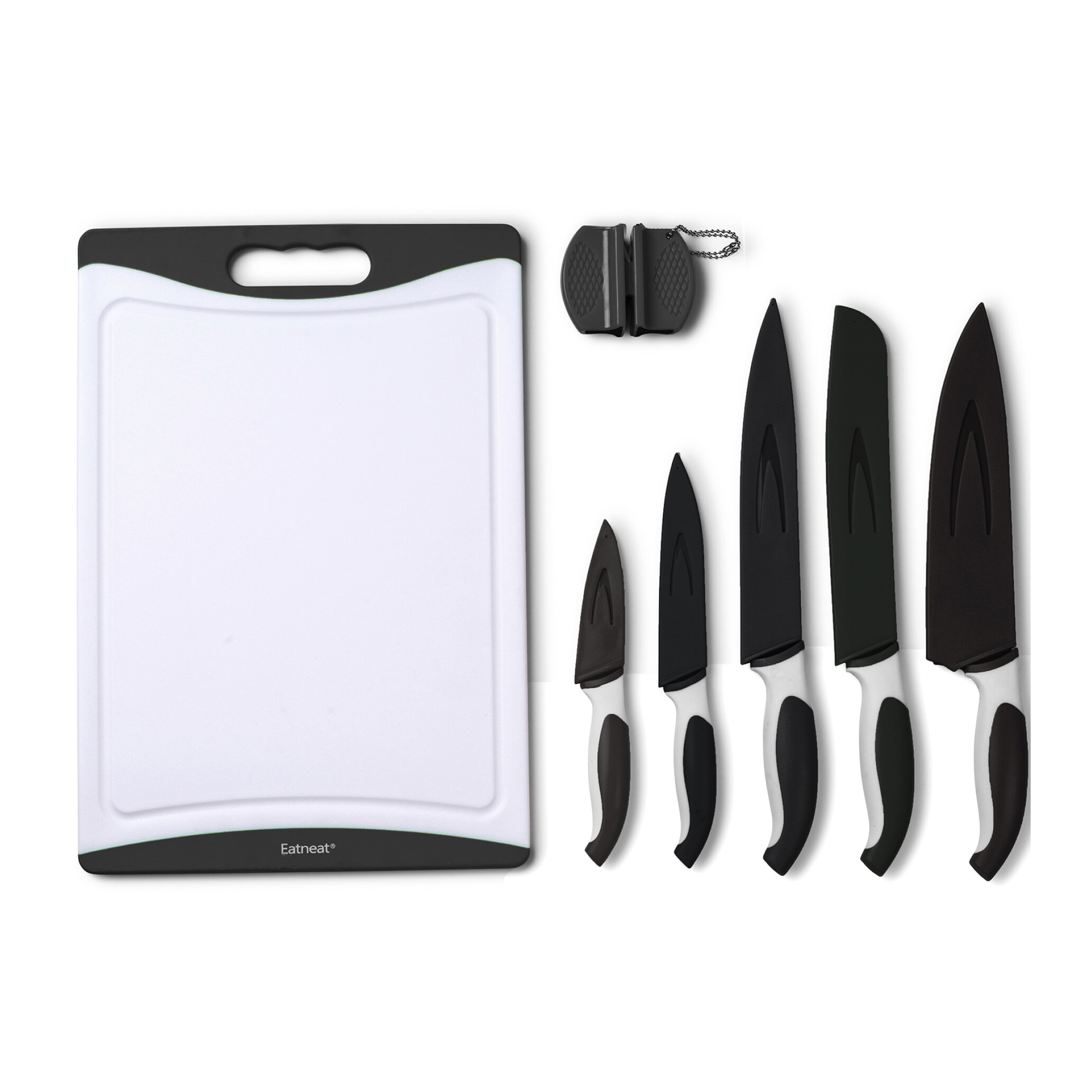 EatNeat Kitchen Knife Set with Cutting Board - Deluxe 18 Piece Home  Essentials All Black Knife Block Set, 6 Steak Knives, Kitchen Scissors,  Bottle