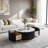 Modern Drum Coffee Table With 2 Solid Wood Drawers, Engineered Stone Tabletop & Fluted Base