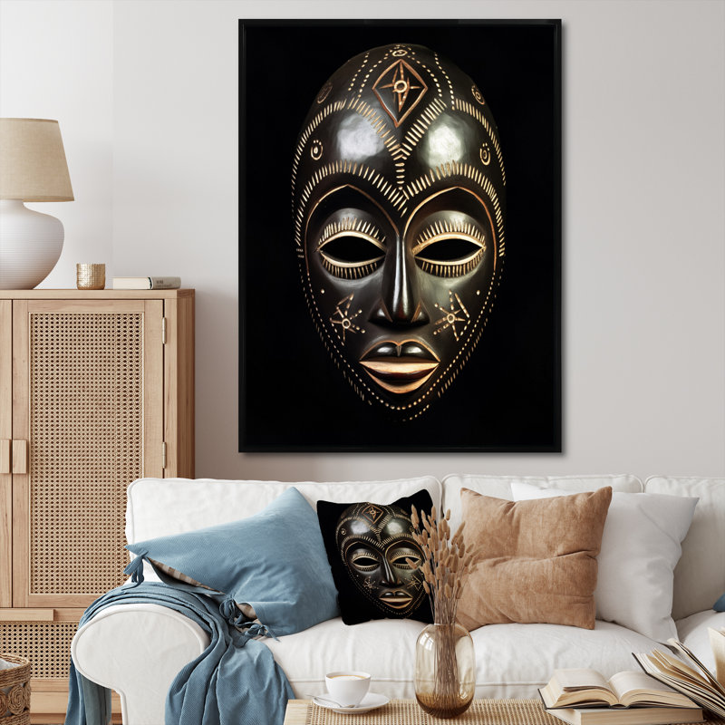«Ethnical Traditional African Mask VI», reproduction sur toile, Cadre flottant noir, H 20 po x l 12 po x P 1 po