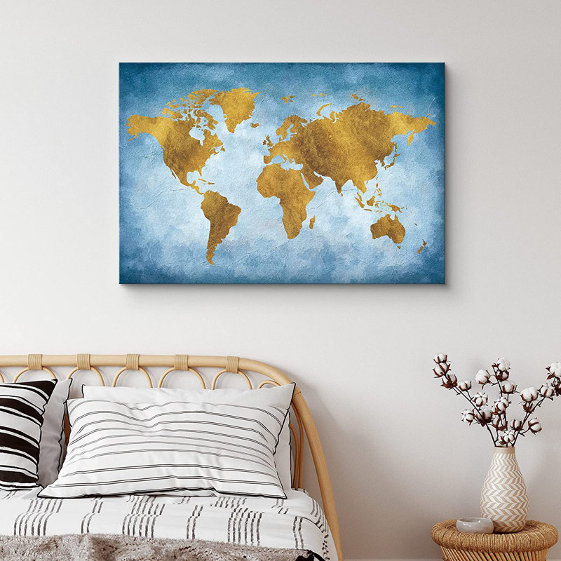 Carte du monde paysage des îles - impression sur toile tendue, H 12 po x l 18 po x P 1,5 po