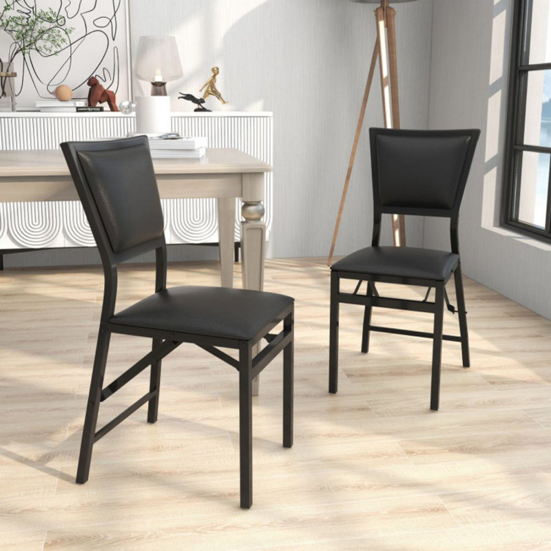 Set Of 2 Metal Folding Dining Chair With Space Saving Design