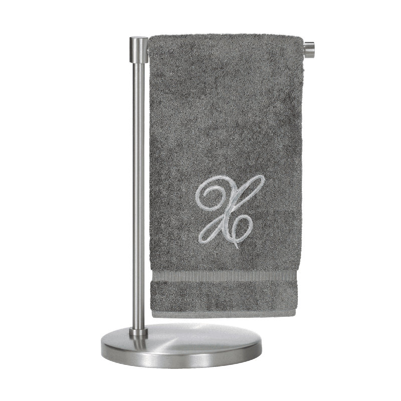 Serviettes de bain monogrammées - ensemble de 1 - lettre en script, Gris / Argent, X