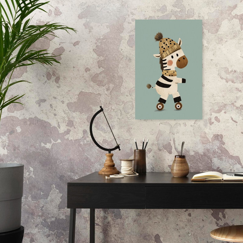 Cozy Zebra Roller Skating Contemporary Zebra Wall Art Print 1 Piece Wrapped Canvas Wall Art, 60.96cm H x 40.64cm W