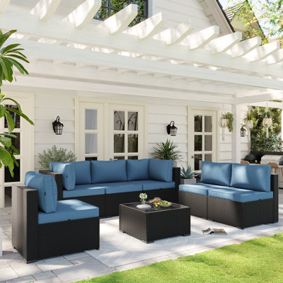 7-pieces Outdoor Rattan Wicker Sectional Seating Group With Cushions by Latitude Run
