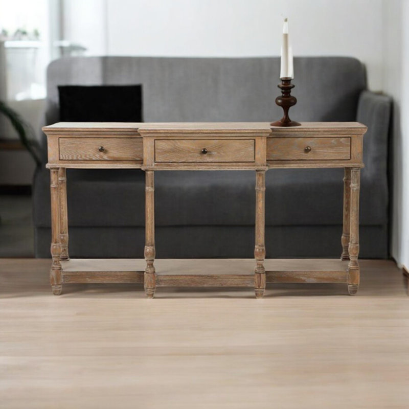 Wooden 3 Drawer Console Table with Shelf – Hallway Entryway Table with Storage Drawers for Living Room Display Furniture