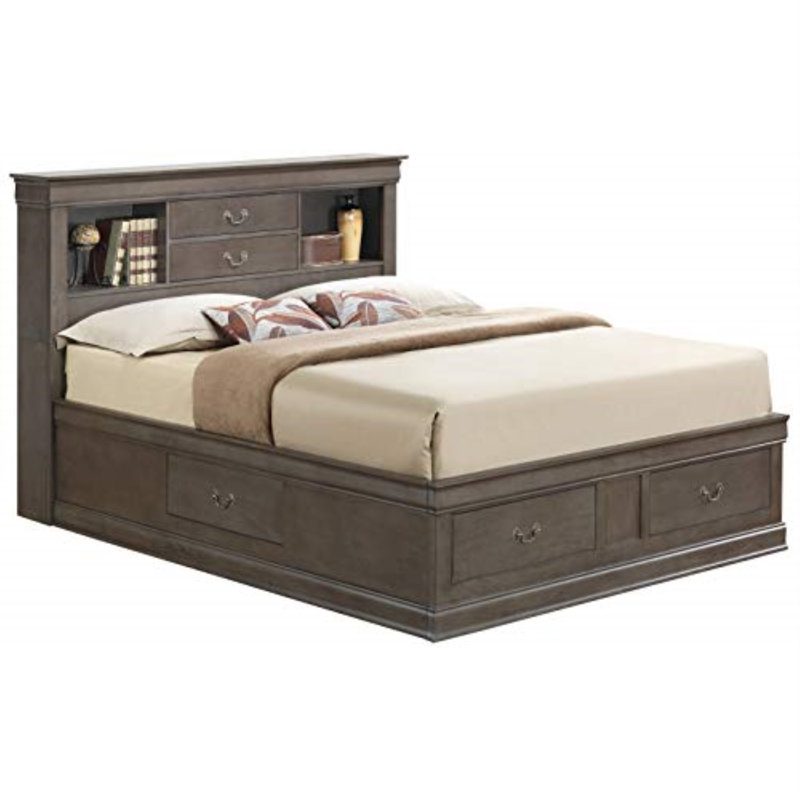 Citronelle Bookcase Storage Bed, Queen, Gray