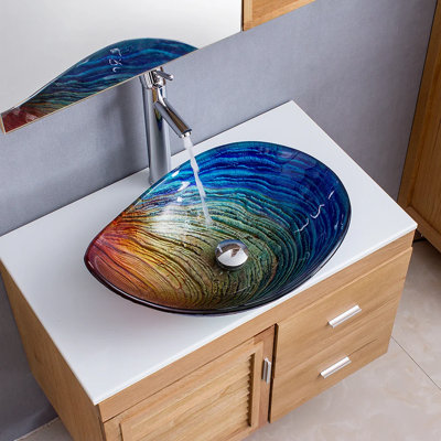 Ivy Bronx Cohbath 55 mm L x 36 mm W Tempered Glass Oval Sink
