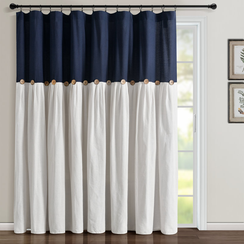 Ruya Cotton Blend Semi Sheer Curtain Single Panel, Navy