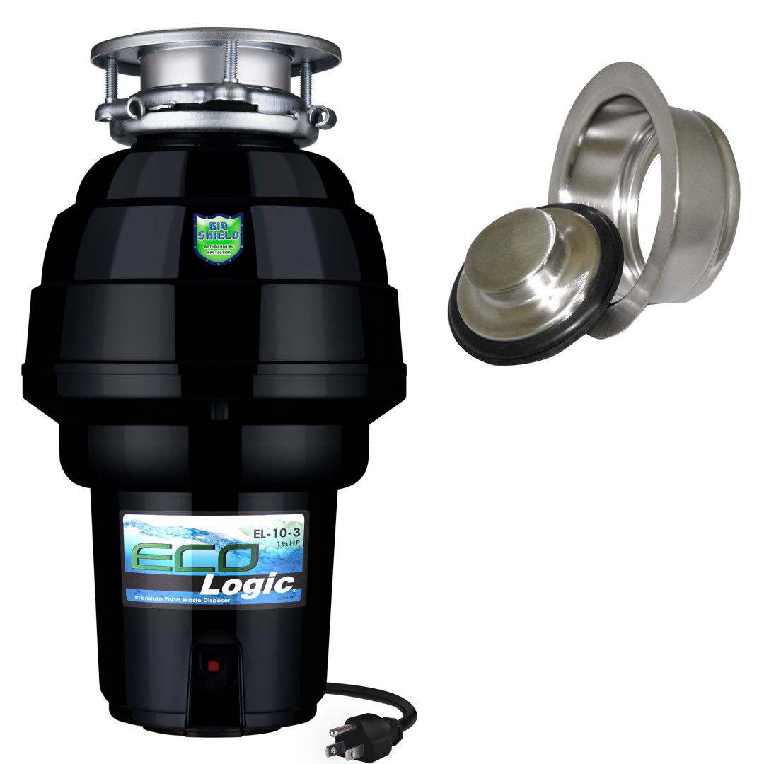 1.25 HP Corded Garbage Disposal with Brushed Nickel Flange and Stopper Kit Eco Logic