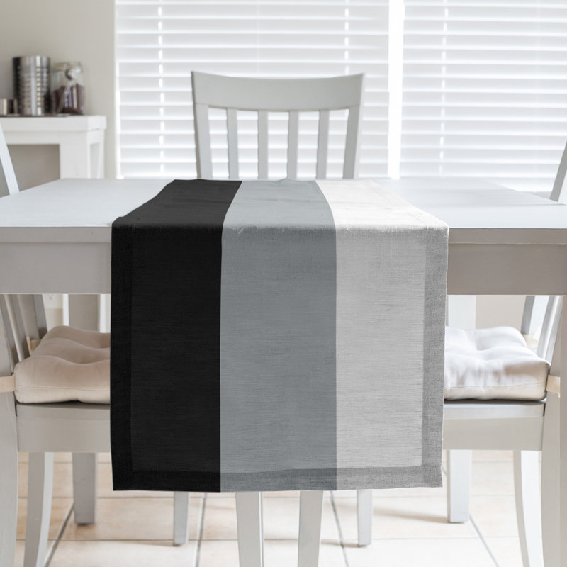 Las Vegas Football Stripes Table Runner, 90" L x 16" W, Black/Light Gray, Polyester