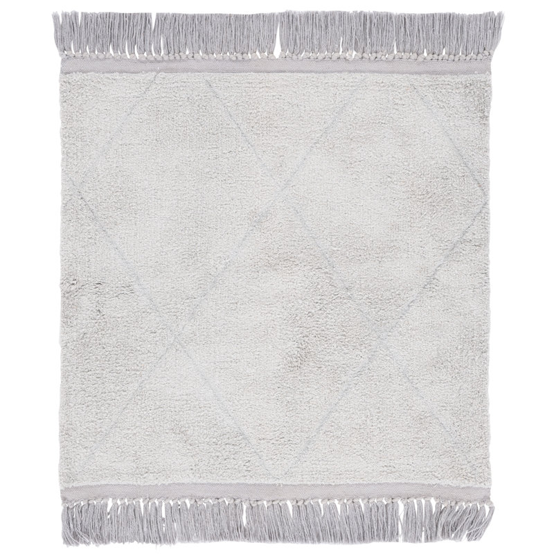 Tapis en coton tissé à plat à motif géométrique blanc / gris Laibaa, Rectangulaire 3 pi x 5 pi