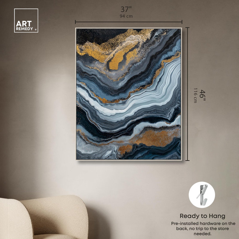 Acrylique Flow II, reproduction d'art sur toile par Geode , H 46 po x l 37 po, Cadre flottant, Argent argent