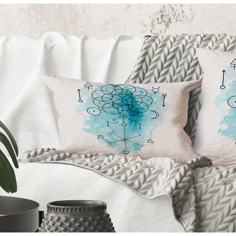 Coussin rectangulaire, symbole de l'alchimie et de la géométrie sacrée I - imprimé bohémien et éclectique