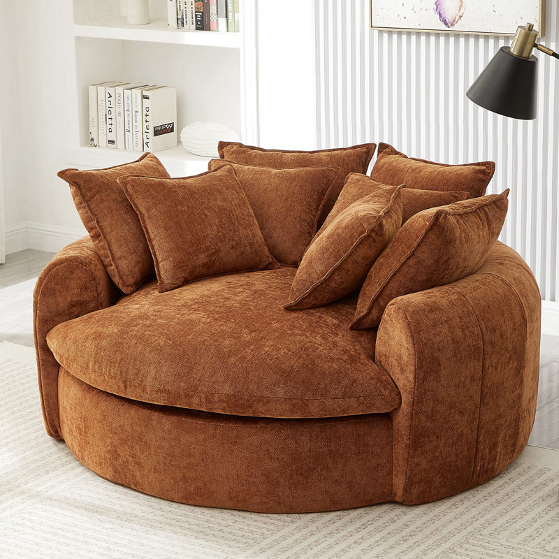 Canapé-lit rond rembourré avec 8 coussins décoratifs, Orange