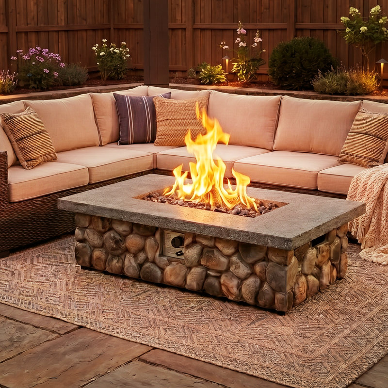 Afterglow Propane Fire Pit Table with Lid,50000 BTU Outdoor Fire Pit,Gray, Gray