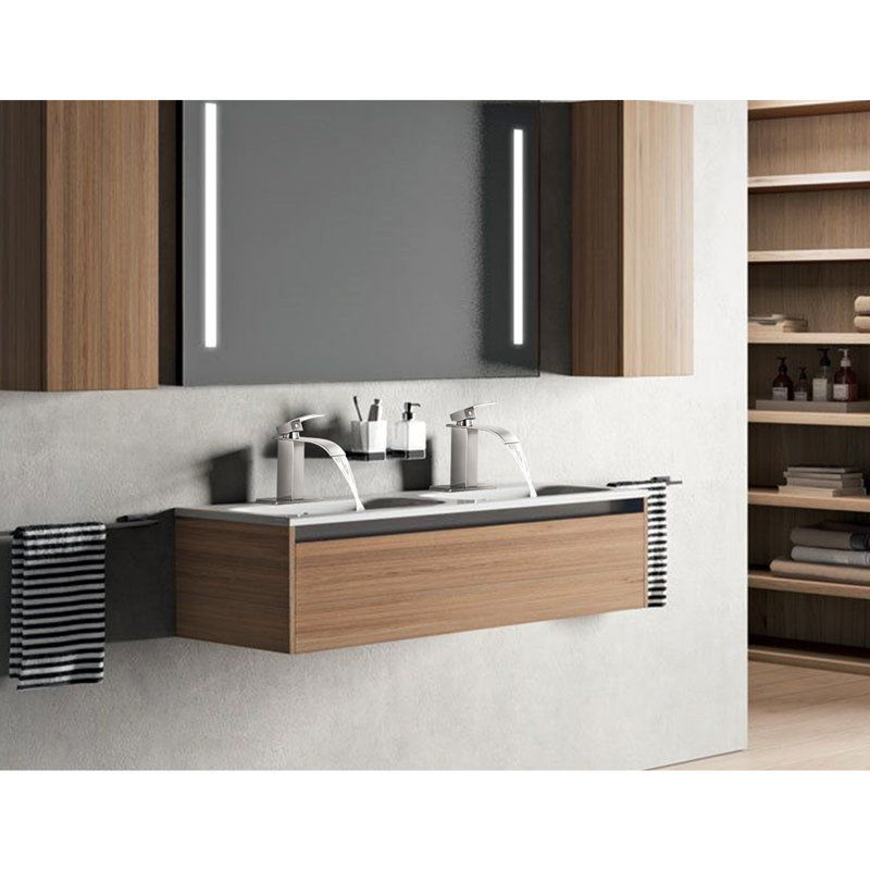 Robinet de lavabo de salle de bain HGN Waterfall sans drain escamotable, Nickel brossé