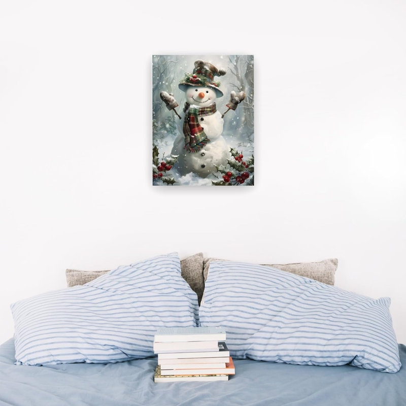 Winter Snowman Christmas Unframed Canvas Wall Art  16" X 20"