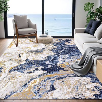 Abstract Machine Washable Rug with Rubber Backing Non-Slip Area Rug for Living Room Bedroom Dining Room Office