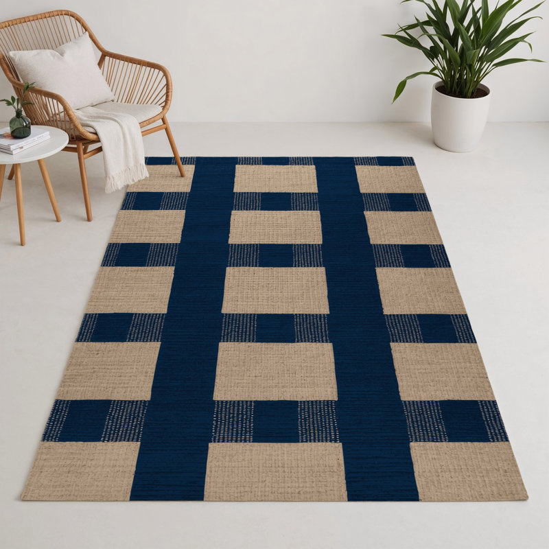 Tapis d'intérieur et d'extérieur à carreaux bleu, Rectangulaire 3 pi x 5 pi