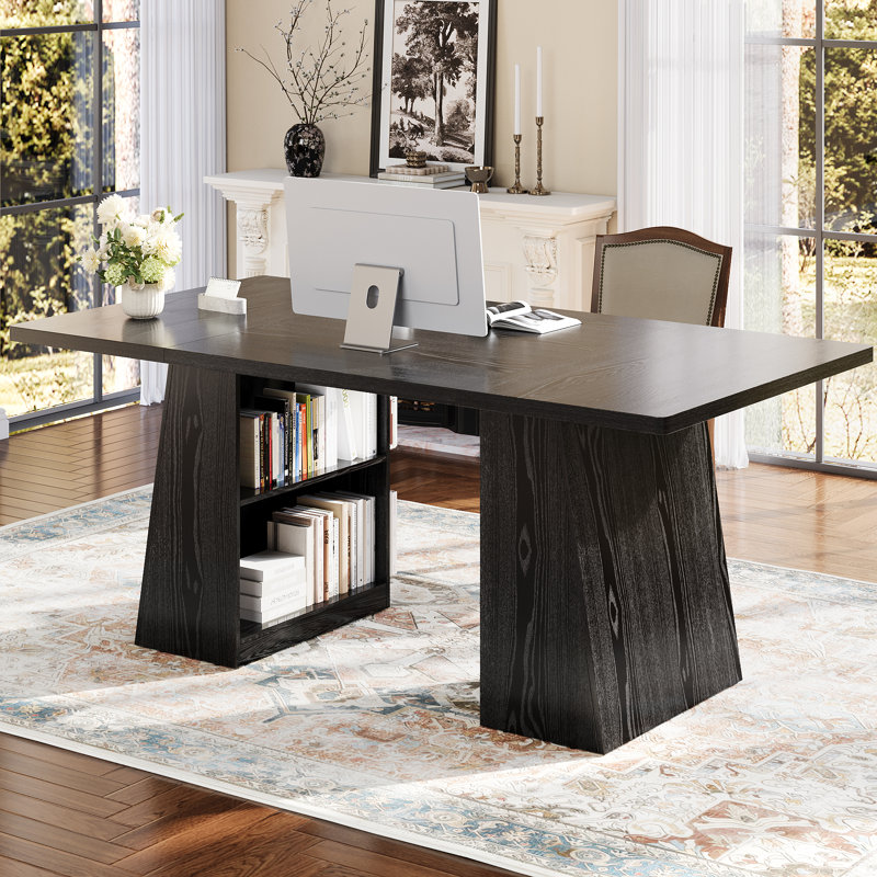 Table de salle à manger spacieuse et moderne - Table rectangulaire en bois de 71 po avec tablette de rangement à 2 niveaux, 4 à 8 places, conception peu encombrante pour la maison, le bureau ou la famille - Noir