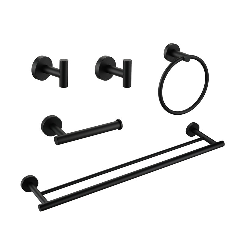 5 Piece Bathroom Towel Rack - Wall Mount, Matte Black Aluminium Robust Build, Corrosion For Various Spaces Easy Installation Method 5 In Mounted Stylish And Bath, Bedroom, Laundry, Kitchen Process