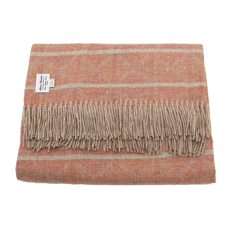 Jeté réversible 100% Baby Alpaca, L 74 po x l 67 po, Blanc / rose / rouge / gris géométrique