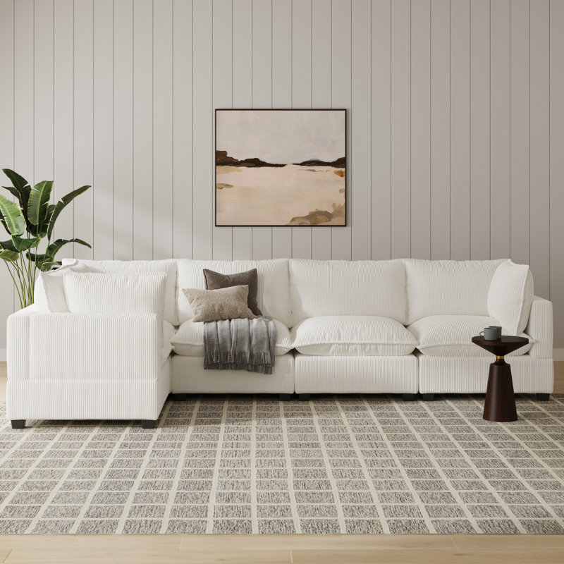 Canapé modulaire Somerdale, H 39,4 po x l 145,8 po x P 76,4 po, Velours nacré blanc perle