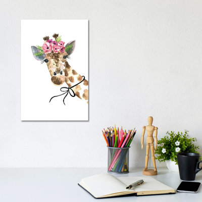 Giraffe Flower Crown 1 Piece Wrapped Canvas Wall Art