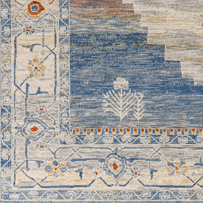 Oriental Machine Made Power Loomed Polyester Area Rug in Blue, Rectangle 8'10" x 12'7"