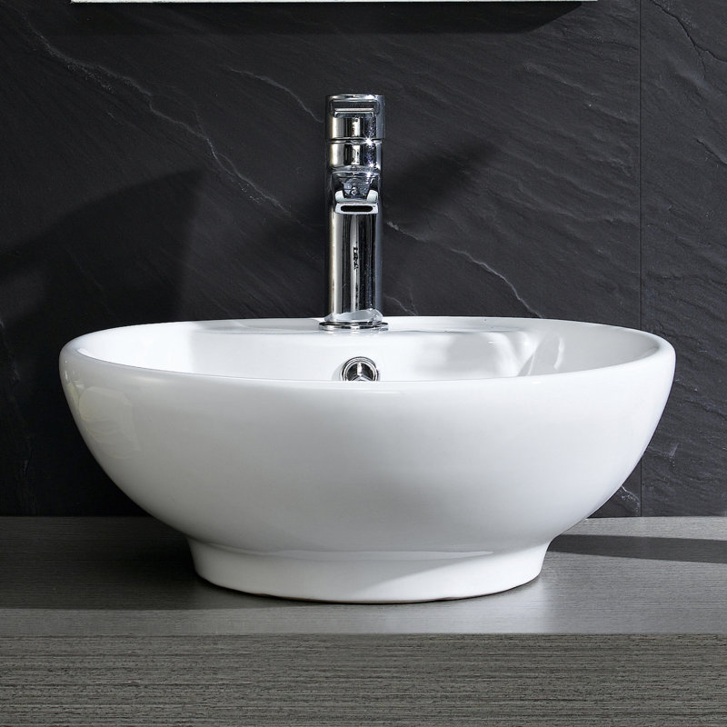 Modern Ceramic Circular Vessel Bathroom Sink with Overflow