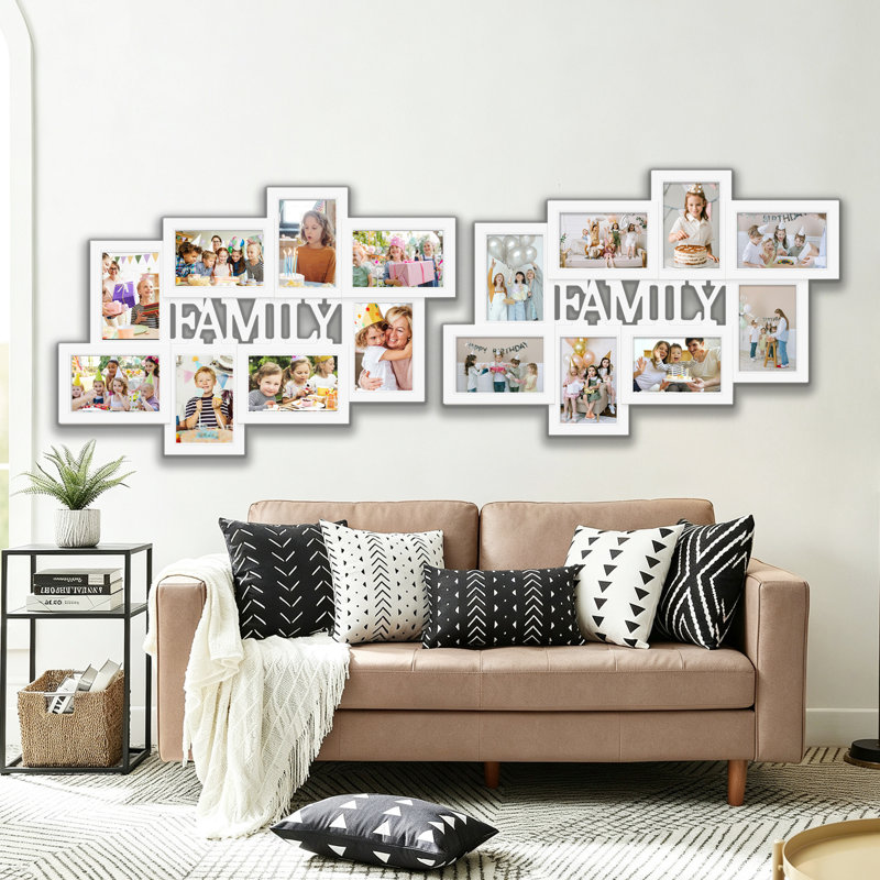 8 cadres de collage photo de famille pour décoration murale, Blanc, 2