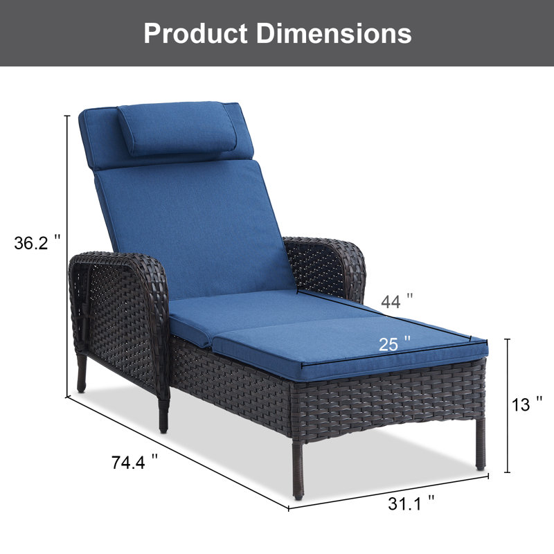 Dahlyla Outdoor Reclining Chaise Lounge Chairs with Cushions(Set of 2), Blue, Brown