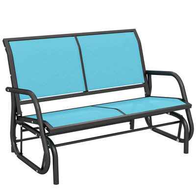Banc à bascule d'extérieur, fauteuil à bascule deux places résistant aux intempéries pour terrasse, jardin ou porche, bleu