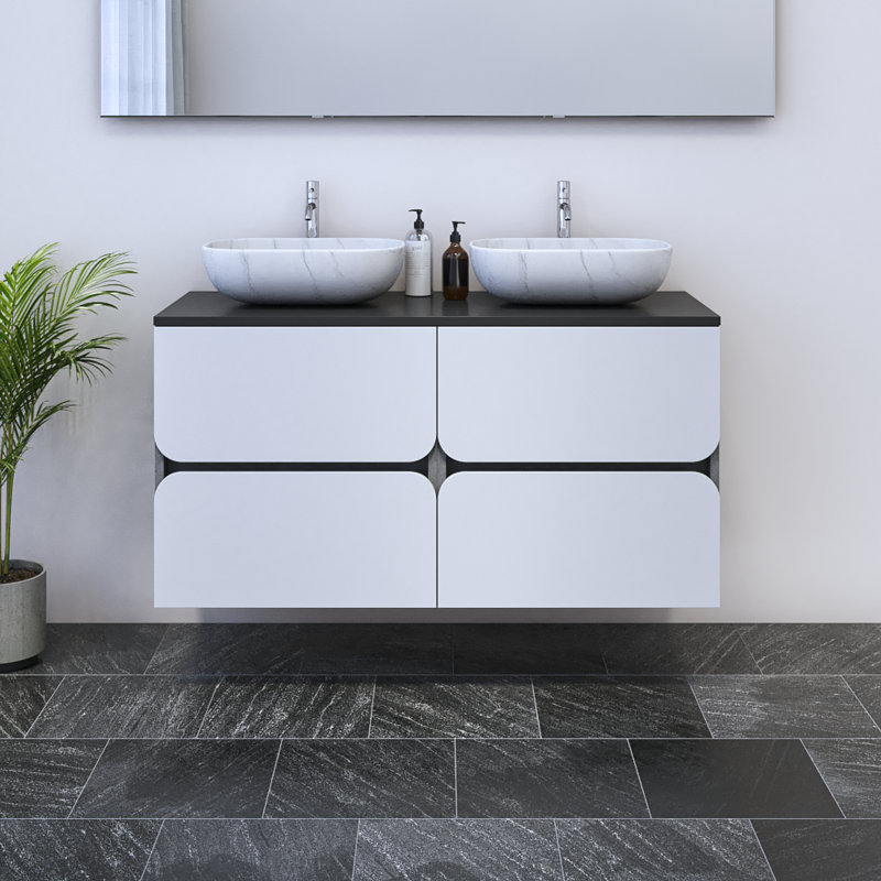 Meuble-lavabo double 47,2 po avec dessus Kaydin, Noir, Blanc