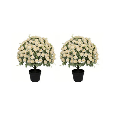 Décoration de roses artificielles résistantes aux rayons UV de 24 pouces, plantes artificielles florales réalistes en pots, rose, 2 pots par ensemble, décoration intérieure / extérieure