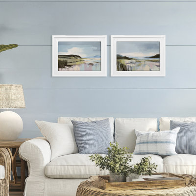 Ensemble de 2 impressions encadrées sous verre Verdant Coastal Waters, design par Elara Yasna