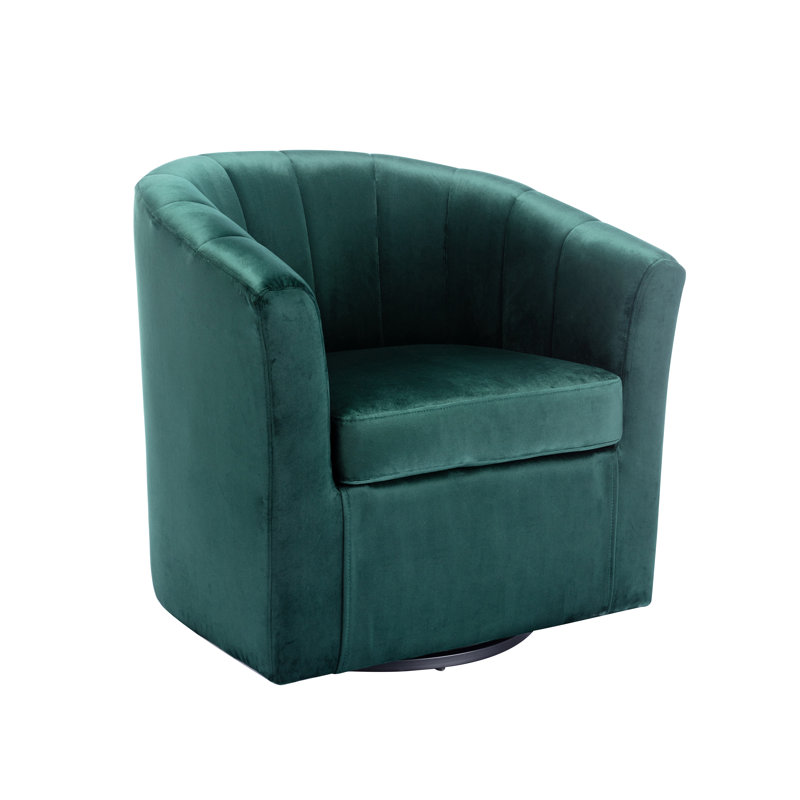 Fauteuil demi-tonneau pivotant en velours de 30,7 po de largeur Cœur, Velours vert
