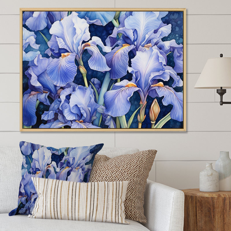Impression sur toile mauve, vert et iris, H 34 po x l 44 po x P 1,5 po, Cadre naturel flottant
