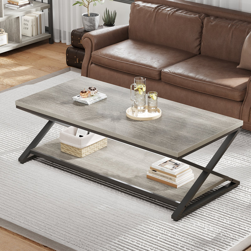 Coffee Table, 17.75" H x 47.24" L x 23.62" W, Light Gray Oak
