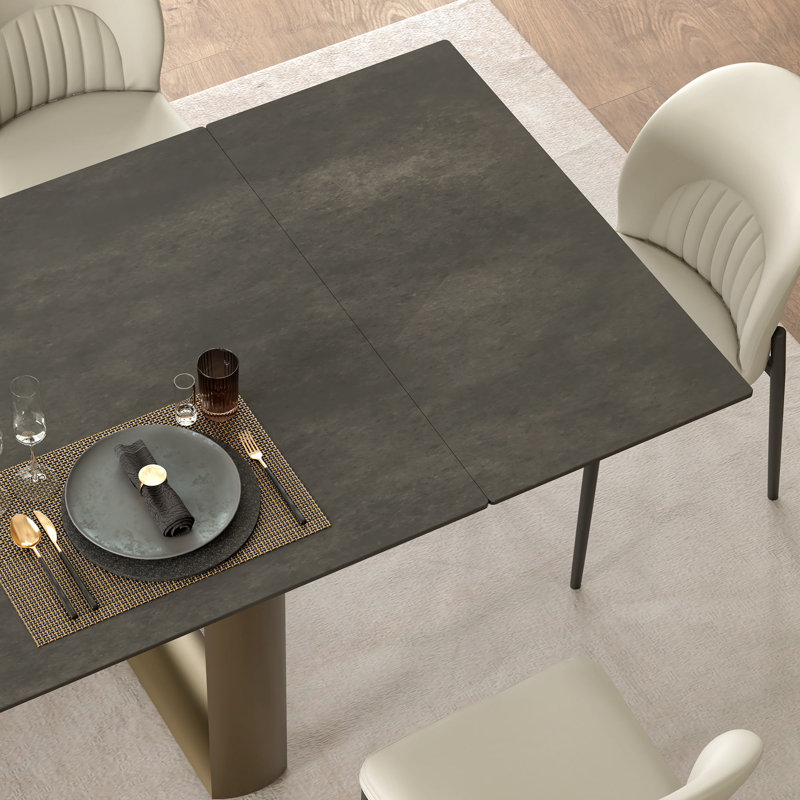 Rectangular Extendable Dining Table With Sintered Stone, Black (78"-118")
