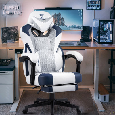 Chaise de jeu PRO, chaises de jeu ergonomiques pour adultes, fauteuil de bureau inclinable avec repose-pieds et support lombaire, grand fauteuil de jeu en filet avec coussin