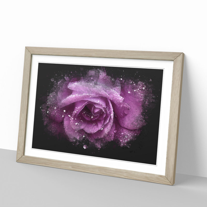 Purple Rose Flower Vol.1 - Single Picture Frame Print on Wood, 27cm H x 36cm W x 2cm D, Oak Framed