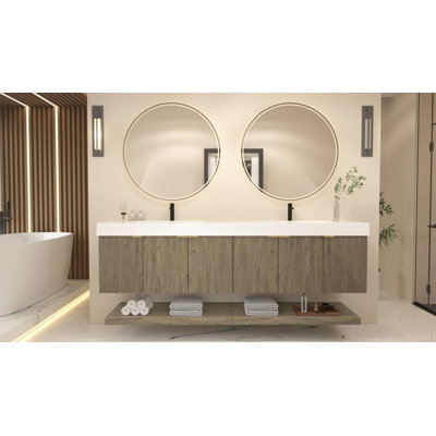 Moreno Stella 84 Inches Wall Mounted Vanity Set With Doors And Inside Drawer